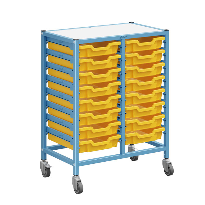 Gratnells Dynamis Double Column Trolley Complete Set - 16 Shallow Trays