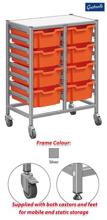 Gratnells Dynamis Double Column Trolley Complete Set - 8 Deep Trays