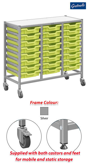 Gratnells Dynamis Treble Column Trolley Complete Set - 24 Shallow Trays