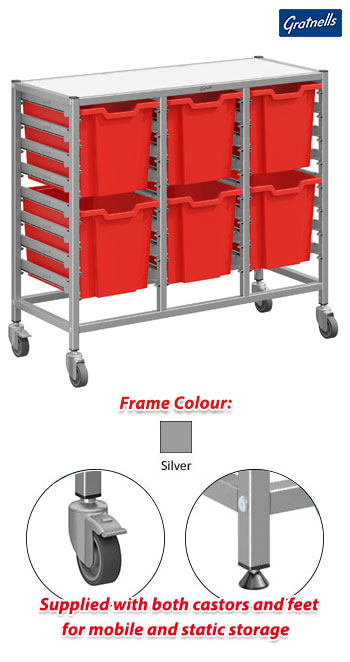 Gratnells Dynamis Treble Column Trolley Complete Set - 6 Jumbo Trays