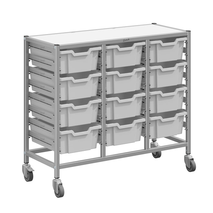 Gratnells Dynamis Treble Column Trolley Complete Set - 12 Deep Trays Gratnells Dynamis Treble Column Trolley Complete Set - 12 Deep Trays