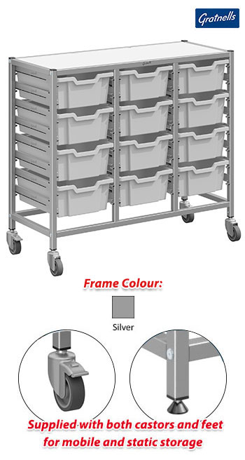 Gratnells Dynamis Treble Column Trolley Complete Set - 12 Deep Trays