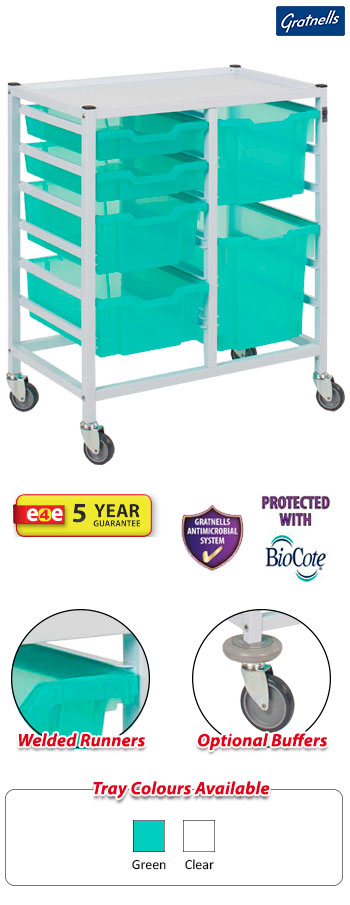 Gratnells Compact Medical Double Column Trolley Complete Set B