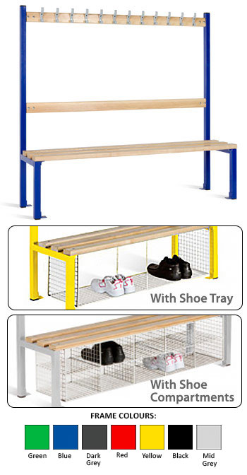 Junior School Cloakroom Island Seating Unit - Single Sided 12 Hooks *Height - 1370mm*