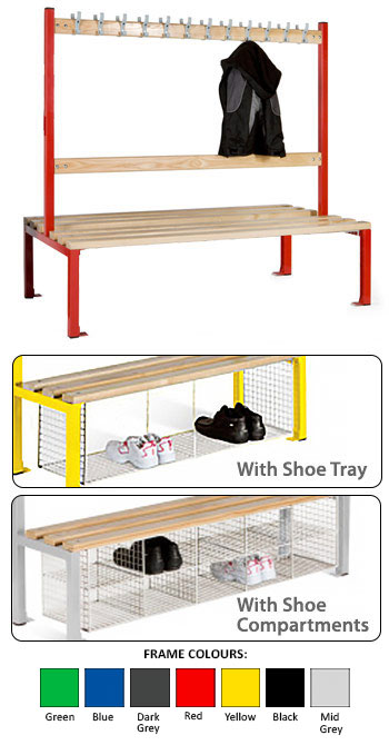 Junior School Cloakroom Island Seating Unit - Double Sided 24 Hooks *Height - 1370mm*