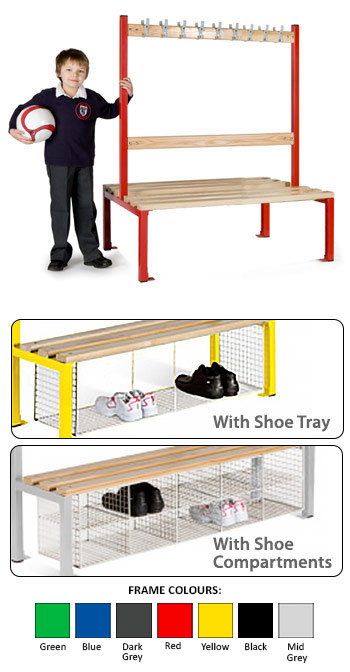 Junior School Cloakroom Island Seating Unit - Double Sided 18 Hooks *Height - 1370mm*