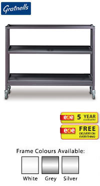 Gratnells Science Range - Under Bench Height Treble Trolley With Shelves And 75mm Castors - 735mm