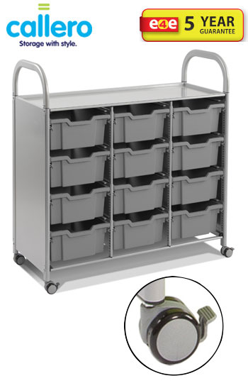 Callero Treble Width Storage Trolley With 12 Deep Trays