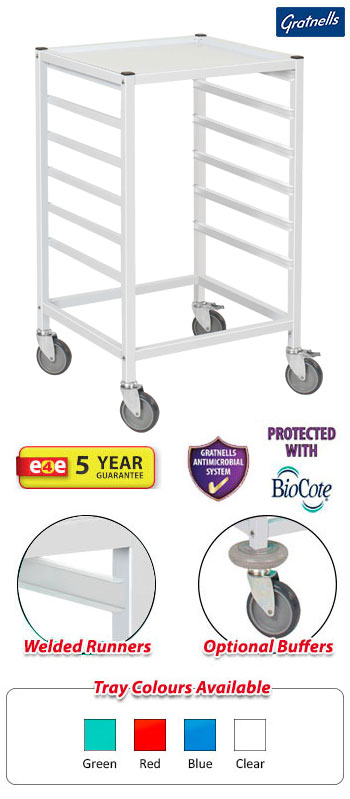 Gratnells Classic Medical Trolley - with Fixed Runners & 2 Braked Castors - 890mm High