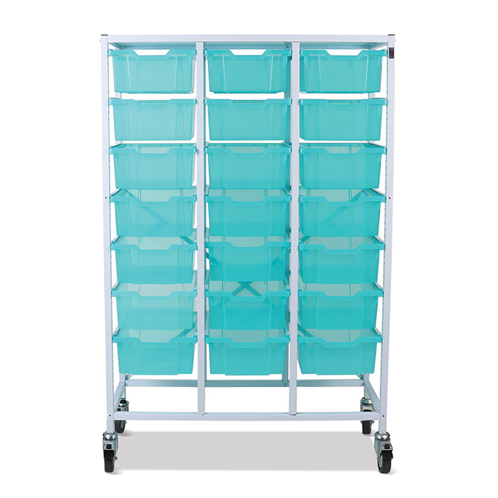 Gratnells Mid Height Treble Trolley Antimicrobial Set In White With 21 Deep Trays