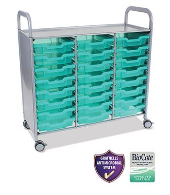 Gratnells Treble Callero Plus Antimicrobial Set In Silver With 24 Shallow Trays