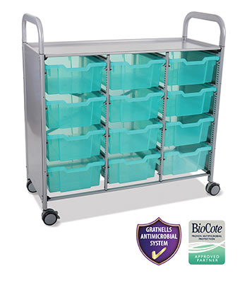 Gratnells Treble Callero Plus Antimicrobial Set In Silver With 12 deep Trays