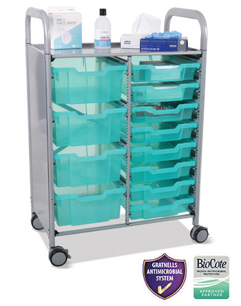 Gratnells Double Callero Plus Antimicrobial Set In Silver With 8 Shallow & 4 Deep Trays