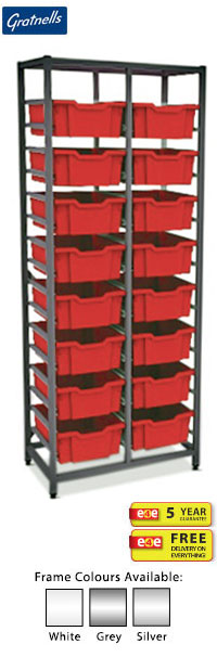 Gratnells Science Range - Complete Tall Double Column Frame With 18 Deep Trays Set - 1850mm
