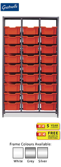 Gratnells Science Range - Complete Tall Treble Column Frame With 27 Deep Trays Set - 1850mm