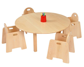 Solid Beech Circular Table & 4 Beech Infant Chairs