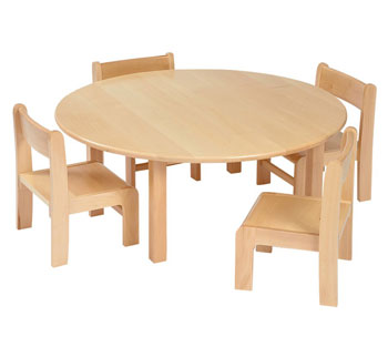 Solid Beech Circular Table & 4 Beech Stacking Chairs
