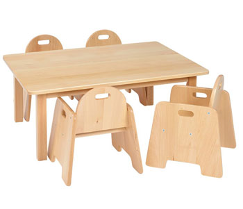 Solid Beech Rectangular Table & 4 Beech Infant Chairs