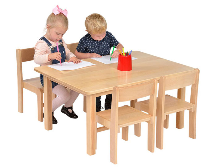 Solid Beech Rectangular Table & 4 Beech Stacking Chairs