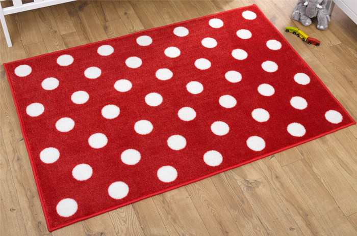 Red With White Spots Nursery Rug - 1.5m x 1m