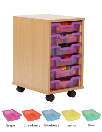 Ready Assembled 6 Shallow Tray Storage Unit with Colour-Clear Trays