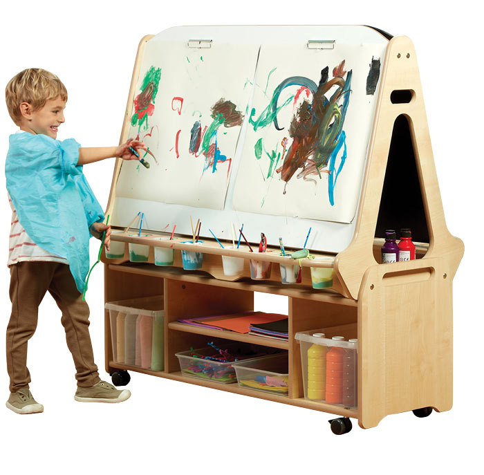 Double-sided 4 Station Easel with Tall Storage Trolley (Preschool)