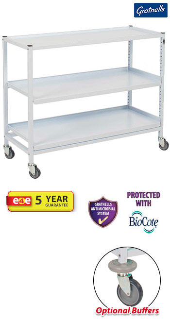 Gratnells Wide Shelved Medical Trolley Set - Bench Height 860mm High