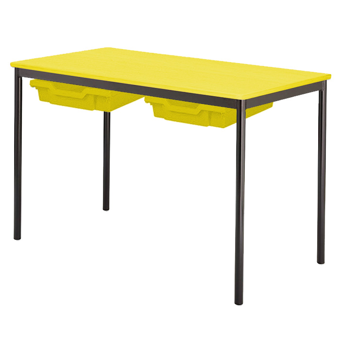 Contract Classroom Tables - Spiral Stacking Rectangular Table with Matching ABS Thermoplastic Edge - With 2 Shallow Trays and Tray Runners