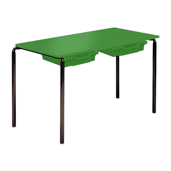 Contract Classroom Tables - Slide Stacking Rectangular Table with Matching ABS Thermoplastic Edge - With 2 Shallow Trays and Tray Runners