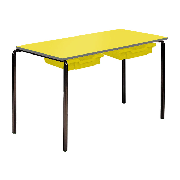 Contract Classroom Tables - Slide Stacking Rectangular Table with Spray Polyurethane Edge - With 2 Shallow Trays and Tray Runners