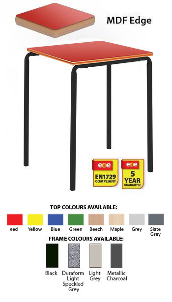 Contract Classroom Tables - Slide Stacking Square Table With Bullnosed MDF Edge