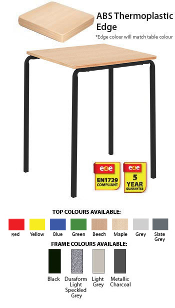 Contract Classroom Tables - Slide Stacking Square Table With Matching ABS Thermoplastic Edge