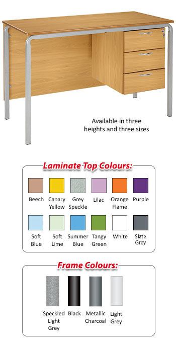 Crushed Bent Teachers Desk With MDF Edge - 3 Drawer Pedestal