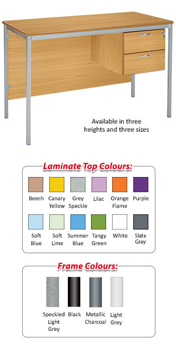 Fully Welded Teachers Desk With MDF Edge - 2 Drawer Pedestal