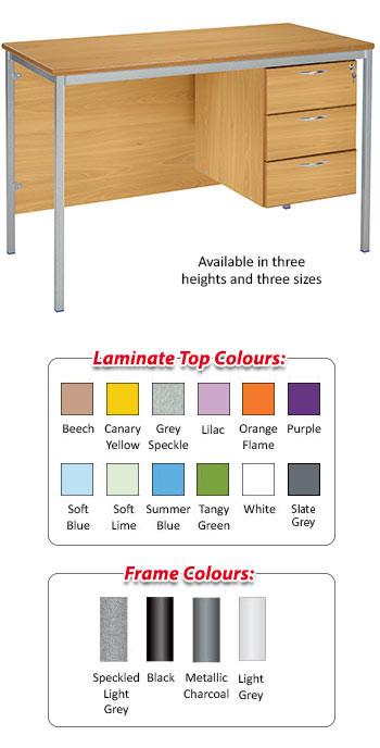 Fully Welded Teachers Desk With MDF Edge - 3 Drawer Pedestal