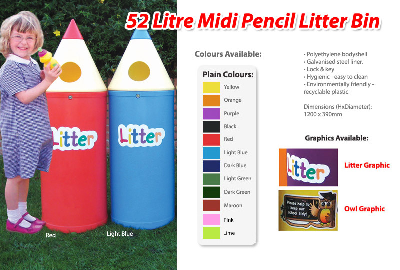 SET OF 4: 52 Litre Pencil Litter Bins - Midi