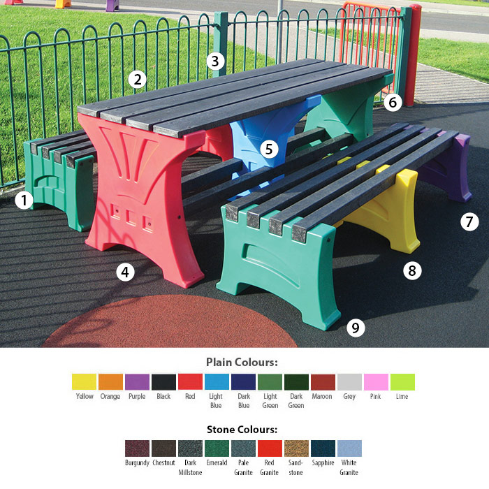 Multicoloured 6 Person Table And Bench Set