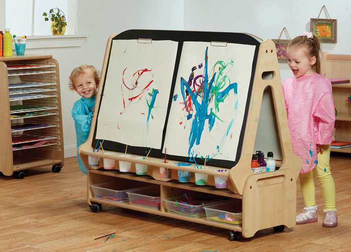 Double-sided 4 Station Easel with Low Storage Trolley (Toddler)