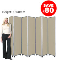 Concertina 1800mm High - Mobile Room Divider - 7 Panel (Woolmix Fabric) Beige Concertina 1800mm High - Mobile Room Divider - 7 Panel (Woolmix Fabric) Beige