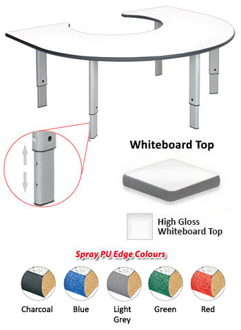 Whiteboard Height Adjustable Heavy Duty - Rainbow Shape Table