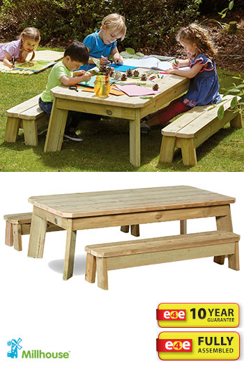 Outdoor Rectangular Table And Bench Set