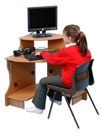 Height Adjustable Corner Workstation - Beech Finish Height Adjustable Corner Workstation - Beech Finish