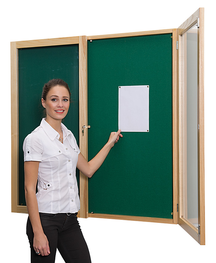 Decorative Beech Wood Frame Tamperproof Noticeboard - Twin Doors