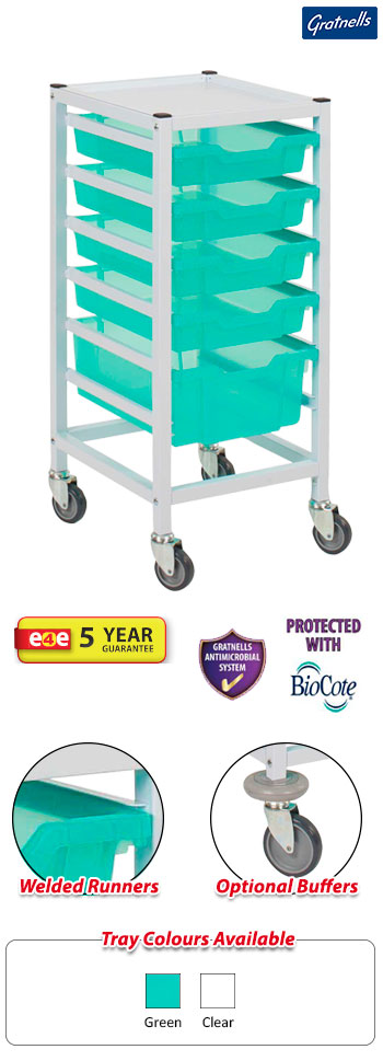 Gratnells Compact Medical Single Column Trolley Complete Set