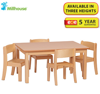 Small Rectangle Melamine Top Wooden Table And 4 Stacking Chairs Set