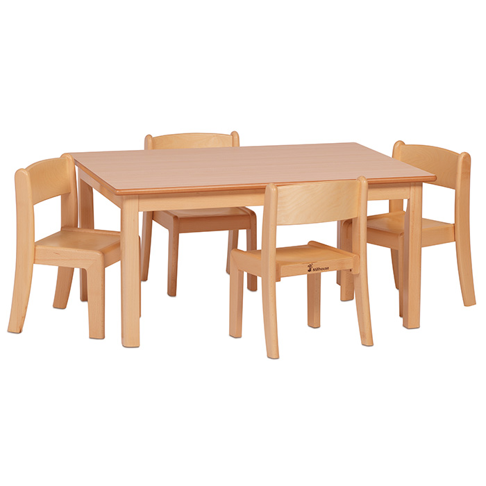 Small Rectangle Melamine Top Wooden Table And 4 Stacking Chairs Set