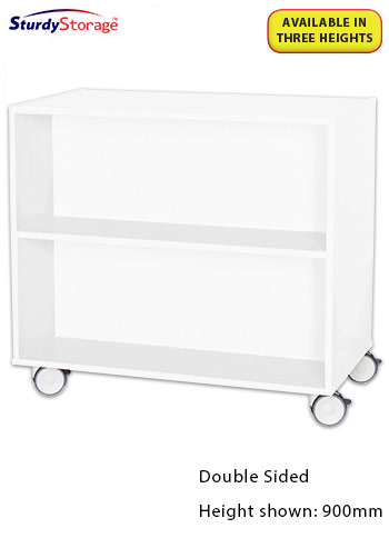 Sturdy Storage - White 1000mm Wide Mobile Double Sided Bookcase