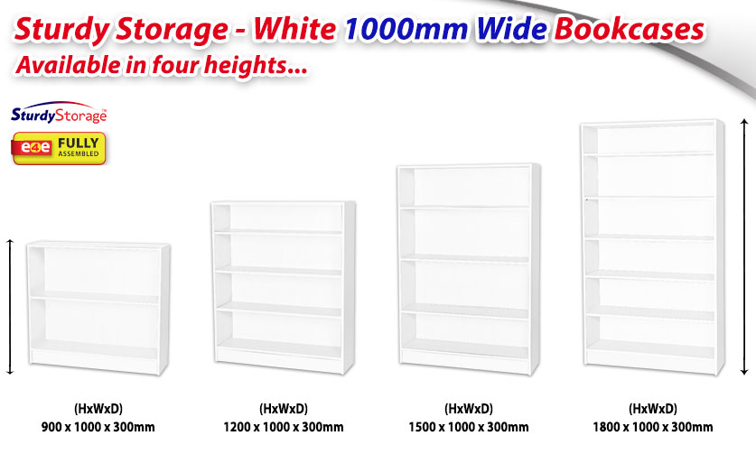 Sturdy Storage - White 1000mm Wide Bookcases fragment