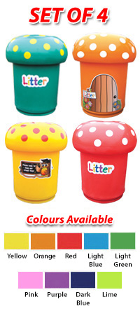 SET OF 4: 90 Litre Mushroom Litter Bins