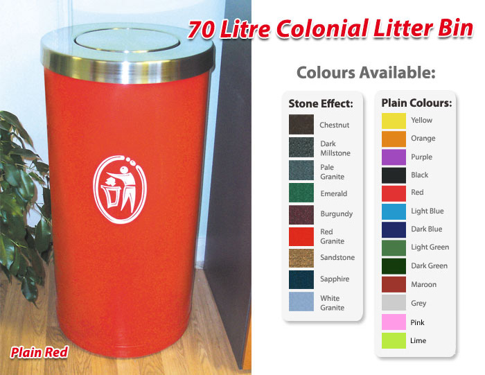 70 Litre Colonial Litter Bin - Stainless Steel Flip Top Lid